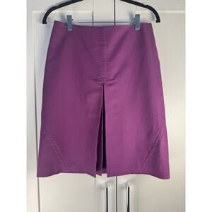 Max Azria Collection Purple Cotton Pencil Knee Skirt Front Slit Lined Zip 4
